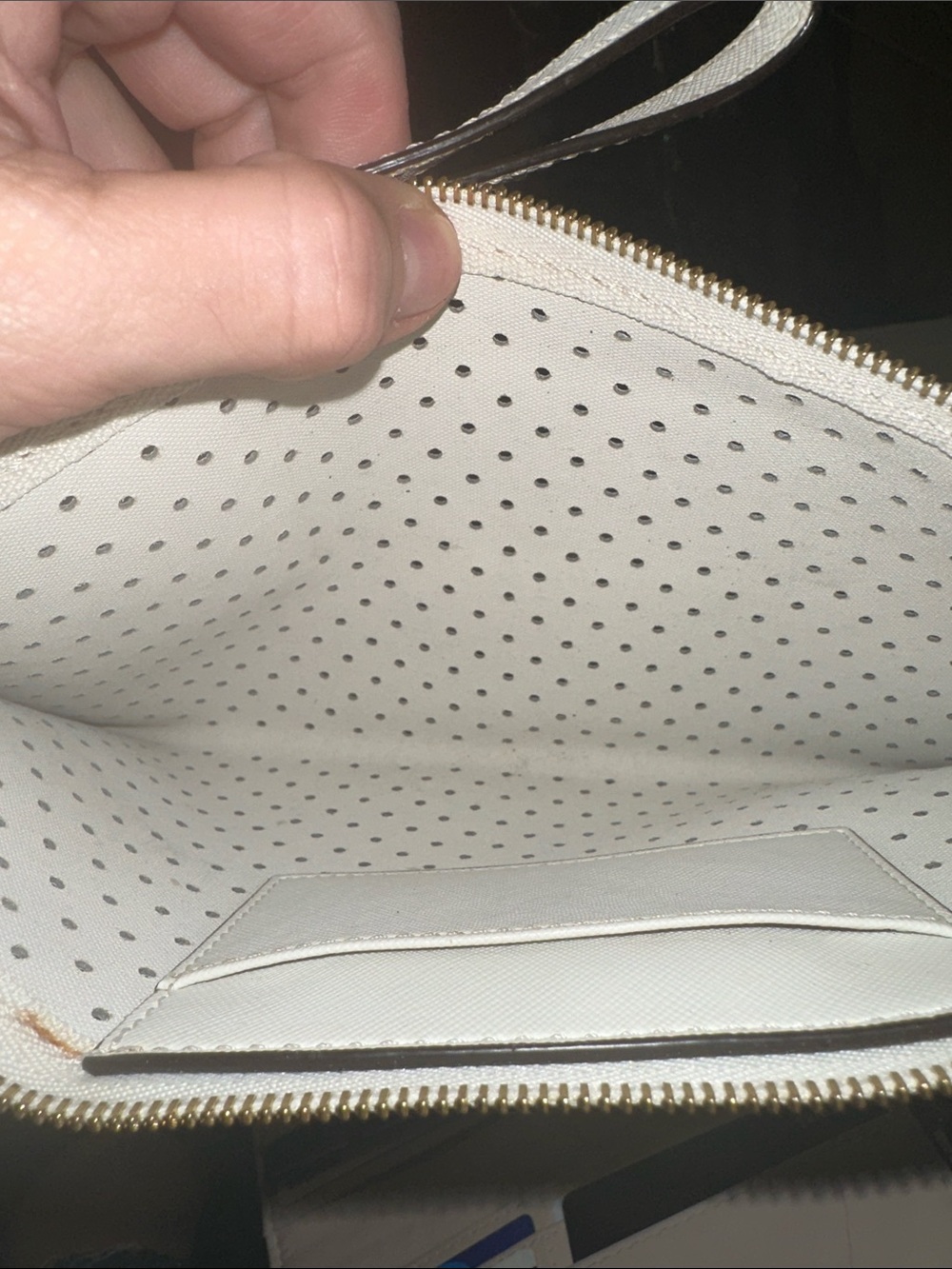 NWOT Michael Kors Ivory Perforated Zip Wristlet Clutch with Gold Hardware - Picture 4 of 6